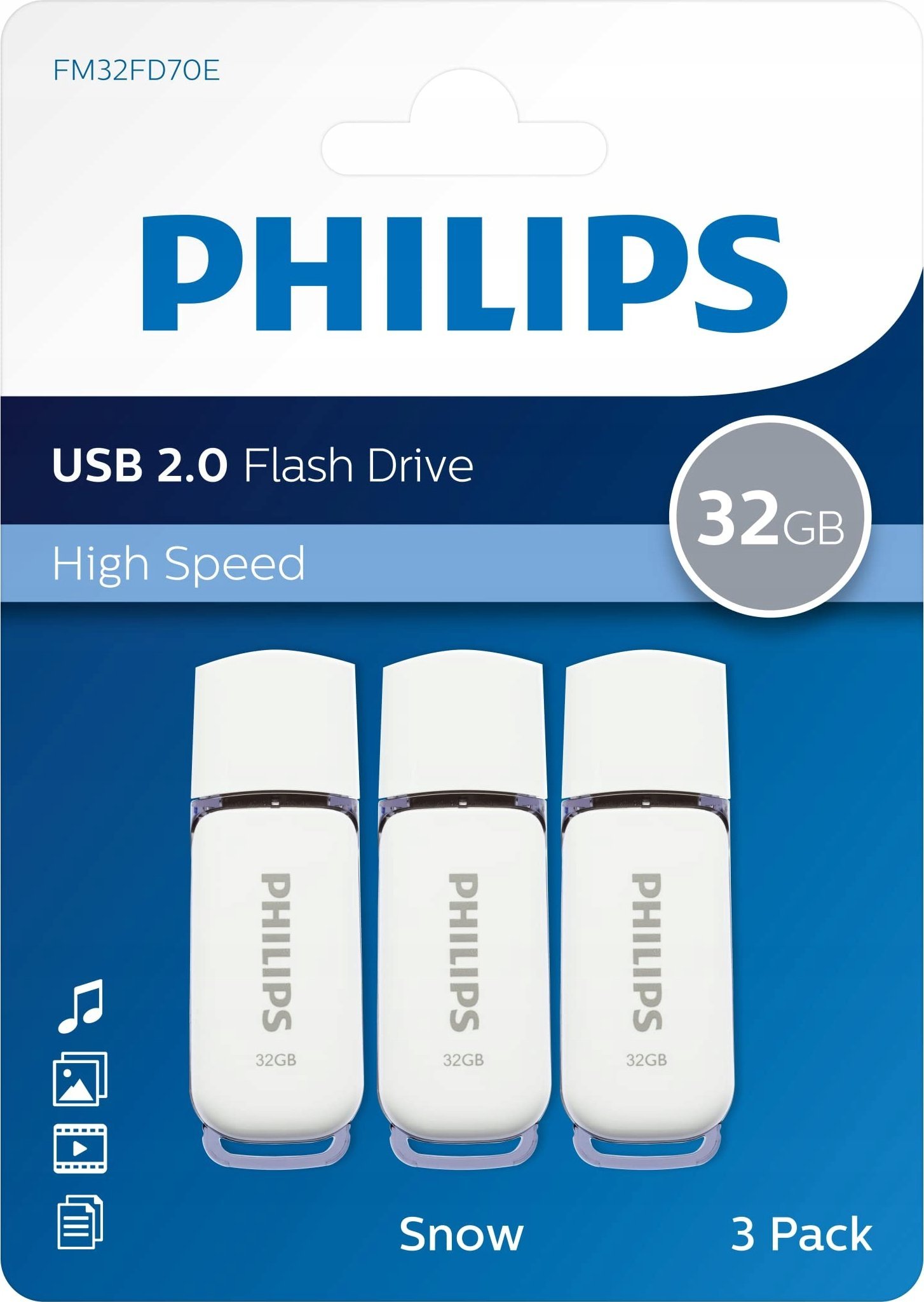 USB flash drive Philips Snow Edition, 32GB, USB 2.0, set 3 copë