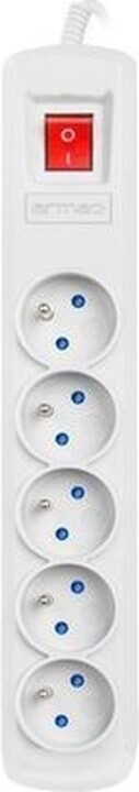 Kabllo zgjatëse Armac R5, 5x priza, FR, me ndërprerës, 3m, e zezë