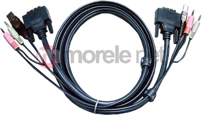 Kabllo KVM Aten 2L7D03UD, USB DVI D Dual Link, 3m, e zezë