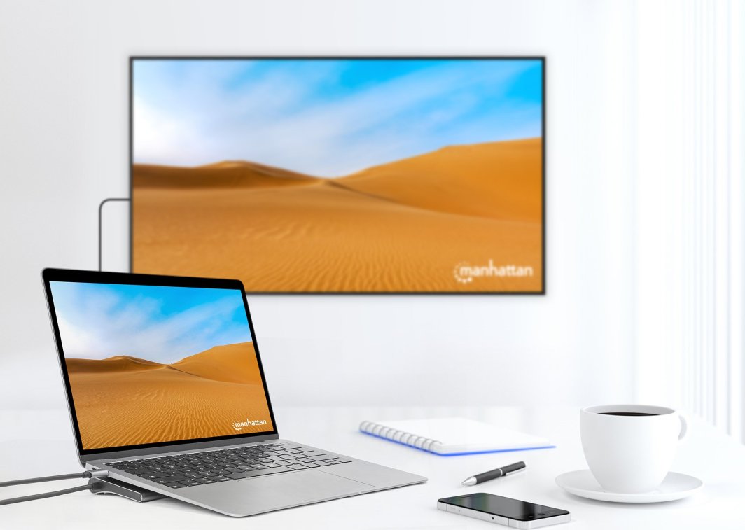 USB-C док Манхатон 12‑во‑1, 3x 4K, Power Delivery 100W, сив