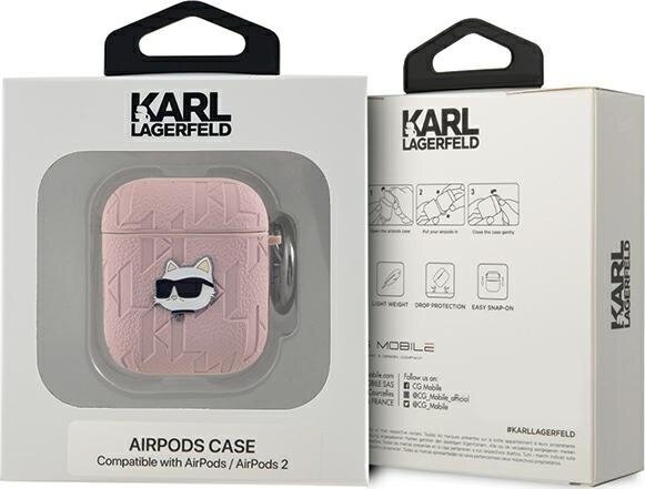 Mbulesë Karl Lagerfeld PU Embossed Choupette Head për AirPods 1/2, silikon, rozë