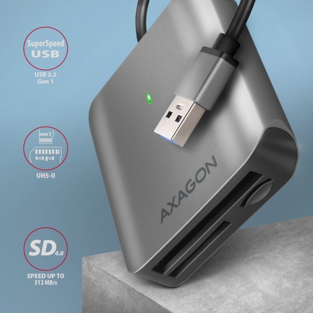 Lexues kartash Axagon CRE-S3, USB-A 3.2 Gen 1, 3 slote SD microSD CF, gri