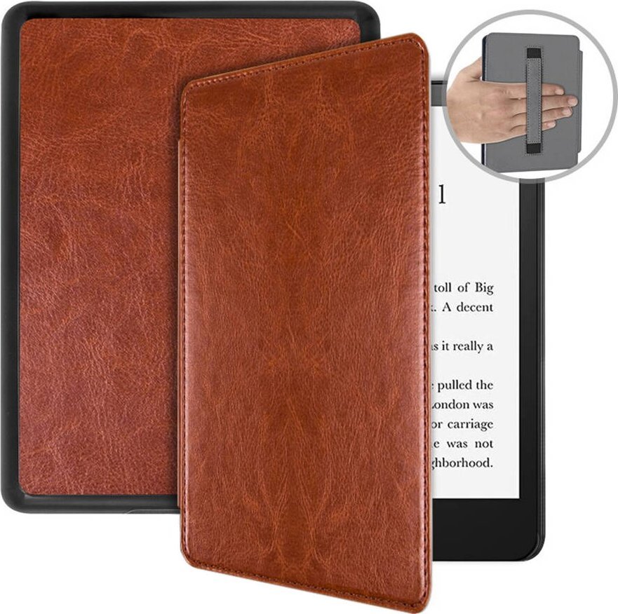 Futrollë tablet Strado Strap Case për Kindle Paperwhite 5, funksion auto sleep wake, lëkurë eco, kafe