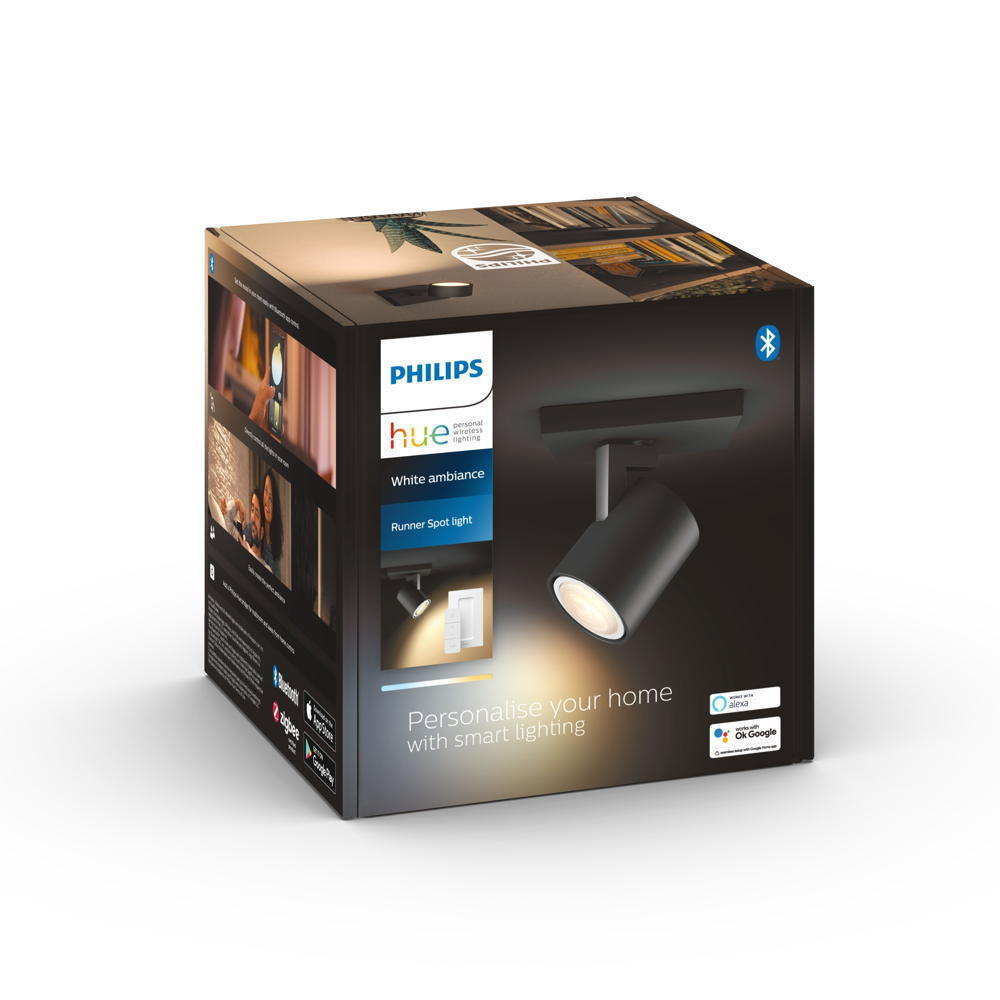 Spot tavanor LED Philips Hue Runner, White Ambiance, 1 llambë, i zi