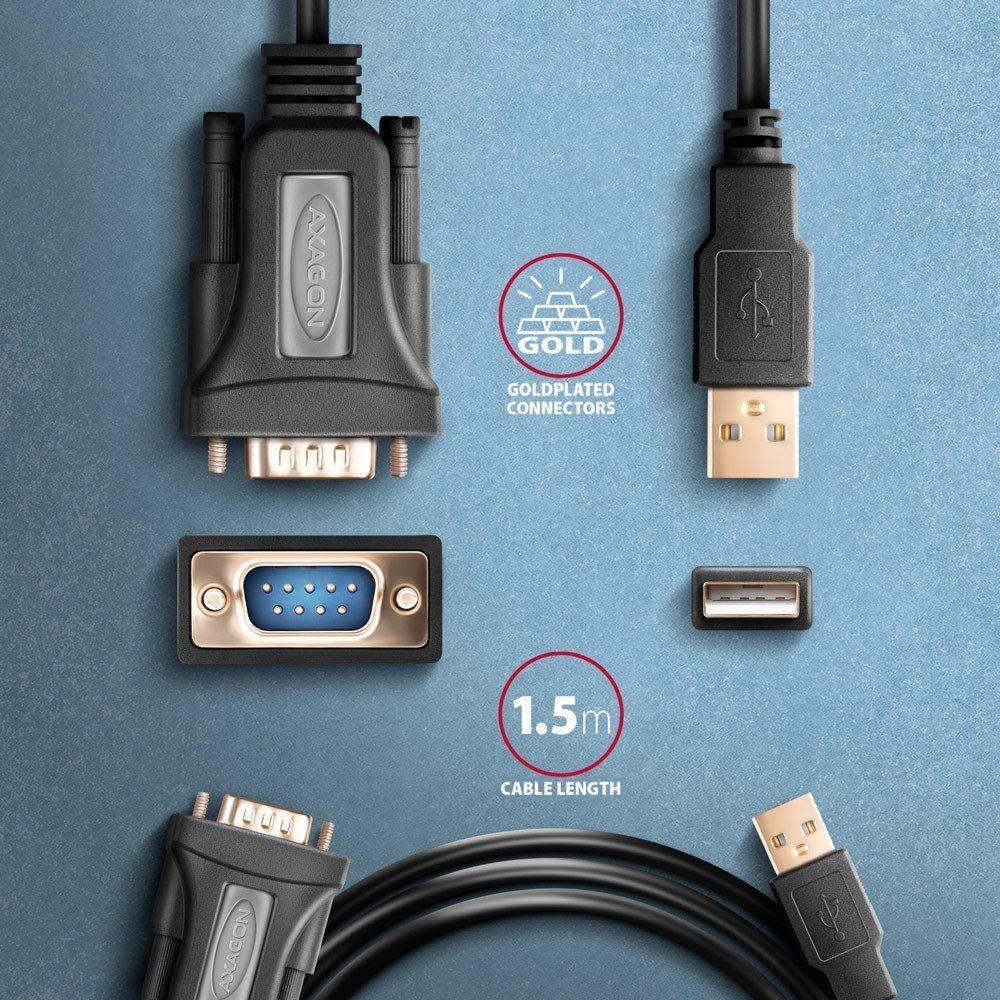 Adapter USB në RS-232 Axagon ADS-1PQN, kabllo 1.5 m, i zi