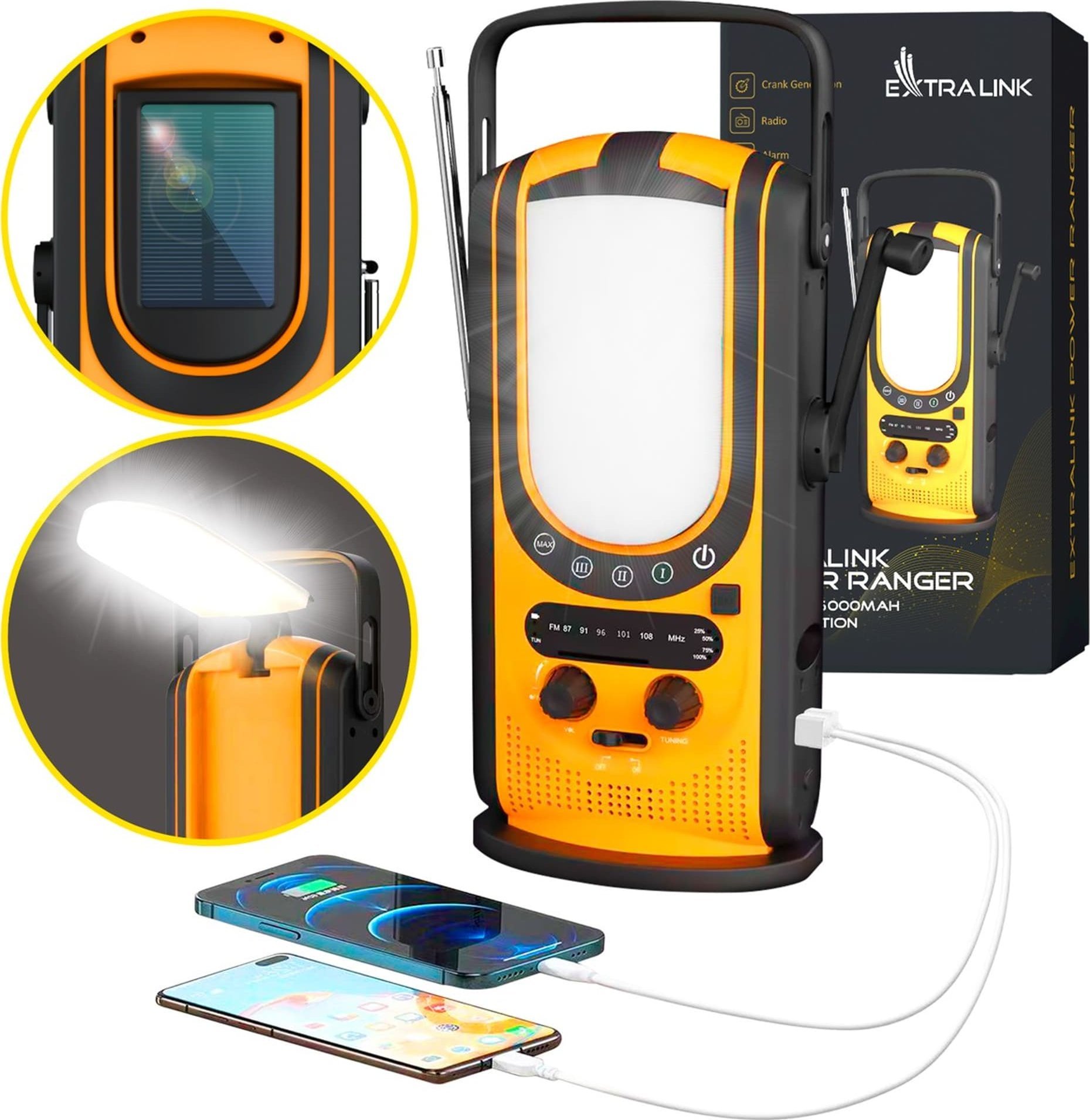 Radio emergjente Extralink Power Ranger EPS-6000, panel diellor, power bank 6000mAh, e zezë