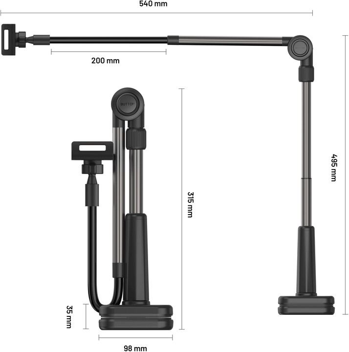 Mbajtëse universale FIXED për tablet/telefon, për fiksim në tryezën Relax, me krah rrotullues dhe të rregullueshëm, i zi