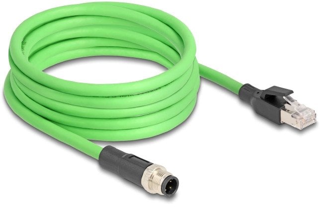 Kабел мрежен Delock M12 D код во RJ45, 5 m, индустриски PUR, жолт
