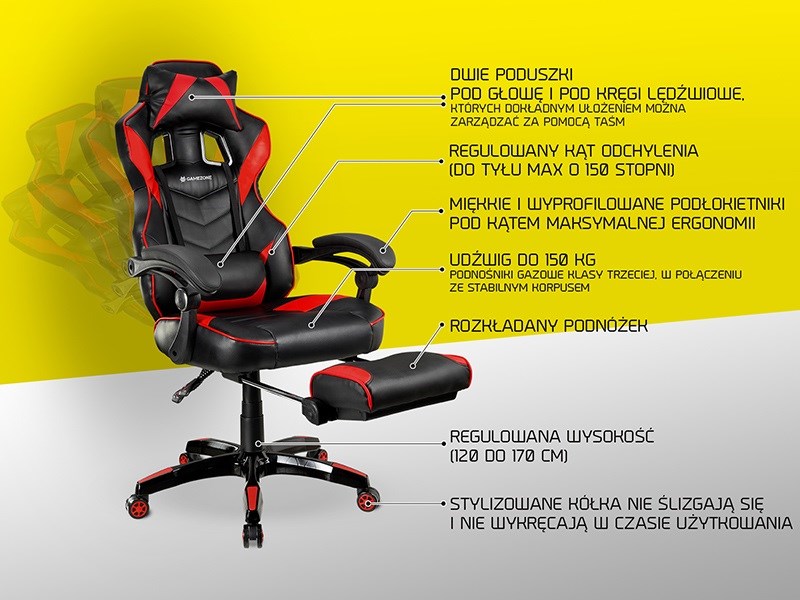 Karrige lojërash TRACER GAMEZONE MASTERPLAYER TRAINN46336, 150kg, 56cm, e zezë/e kuqe