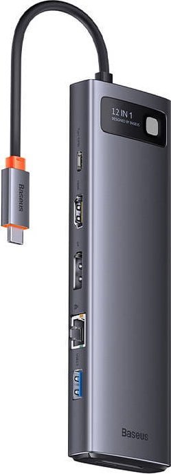 Dock USB C Baseus Metal Gleam BSU3545, 12 në 1, HDMI dhe RJ45, gri metalik