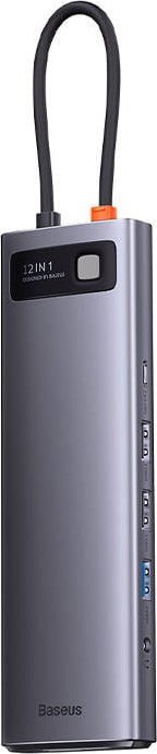 Dock USB C Baseus Metal Gleam BSU3545, 12 në 1, HDMI dhe RJ45, gri metalik