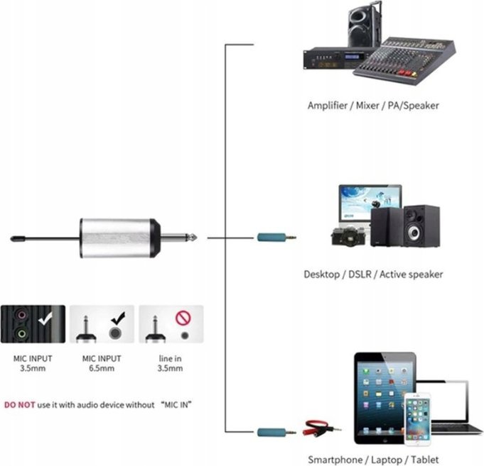 Mikrofon wireless UHF K8, sistem dore, marrës portativ 6.35mm, rreze 50m, i zi