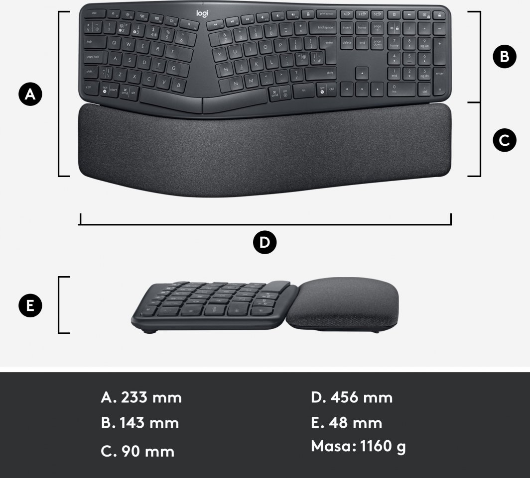 Tastierë Logitech Ergo, wireless, US INTL, grafit