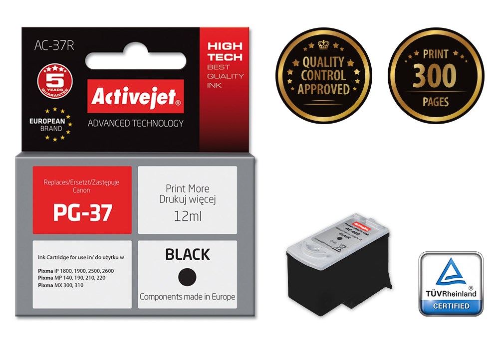 Ngjyrë për printer Activejet AC-37R (zëvendësim për Canon PG-37), 12 ml, e zezë