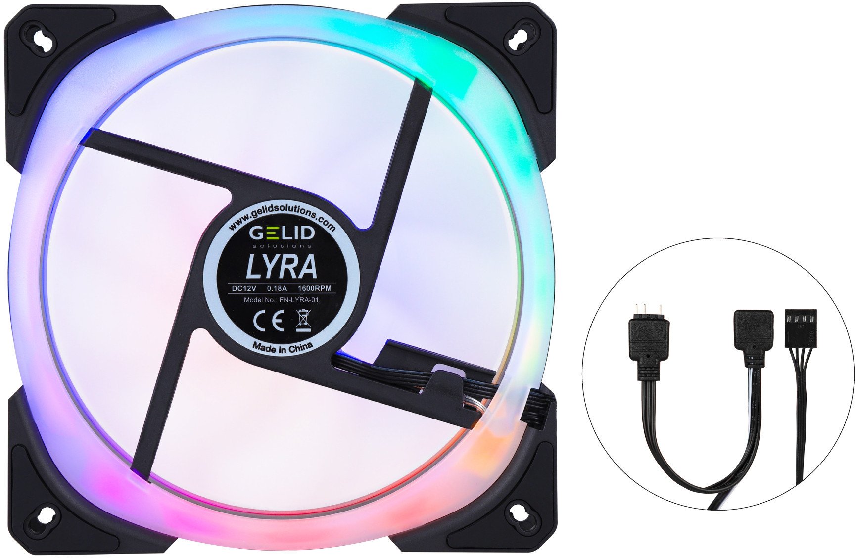 Вентилатор за куќиште PC Gelid FN-LYRA-01, 140mm, ARGB, црн