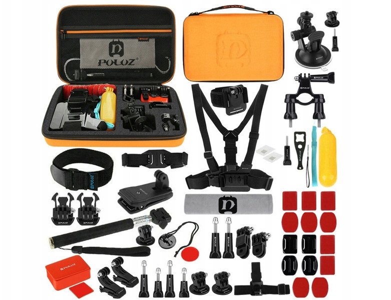Set aksesorësh për kamera aksion PULUZ Combo Kit 53 në 1, universal, portokalli