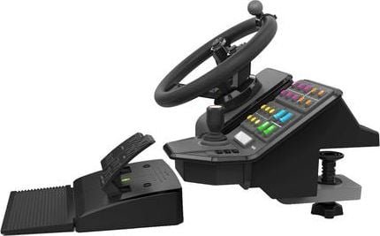 Set kontrolli lojërash Logitech G Saitek Farm Sim Steering Wheel 945-000062 dhe G X56 Hotas 945-000059, timon me pedale, joystick me throttle, i zi