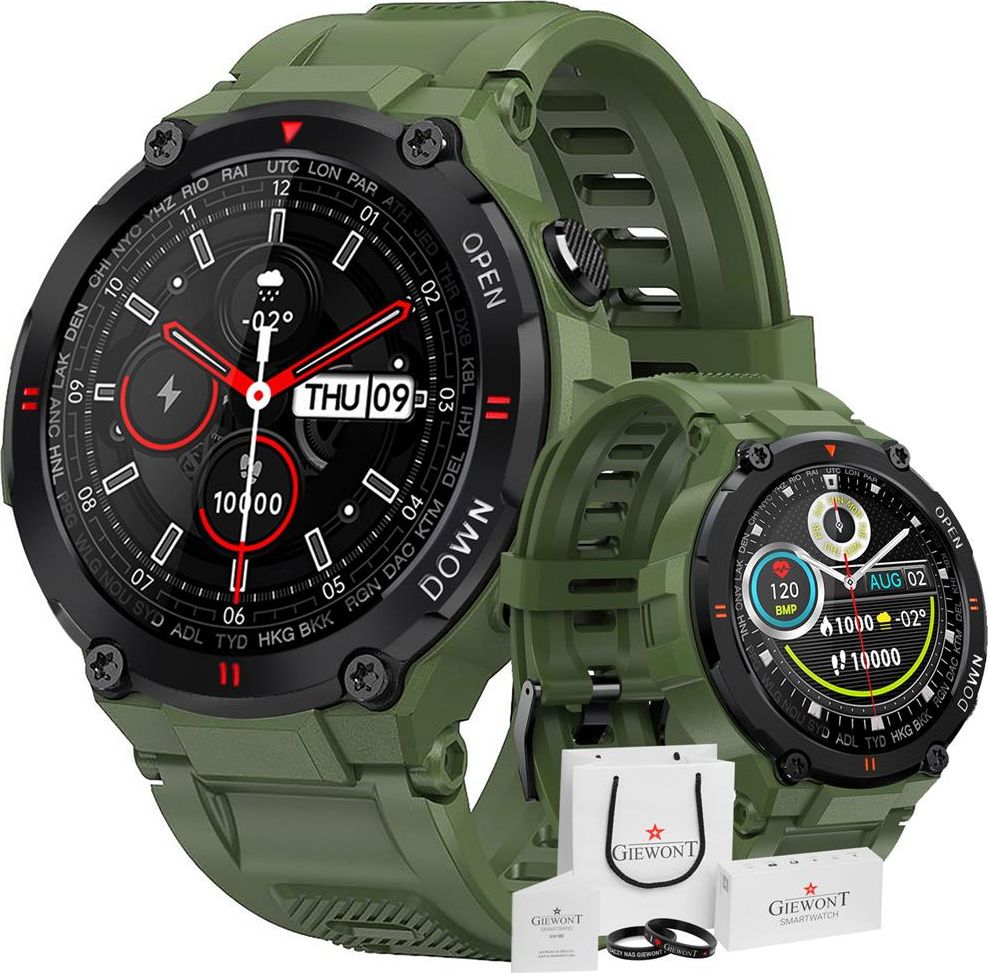 Smartwatch Giewont GW430-3, ekran me prekje, monitorim aktiviteti, i gjelbër