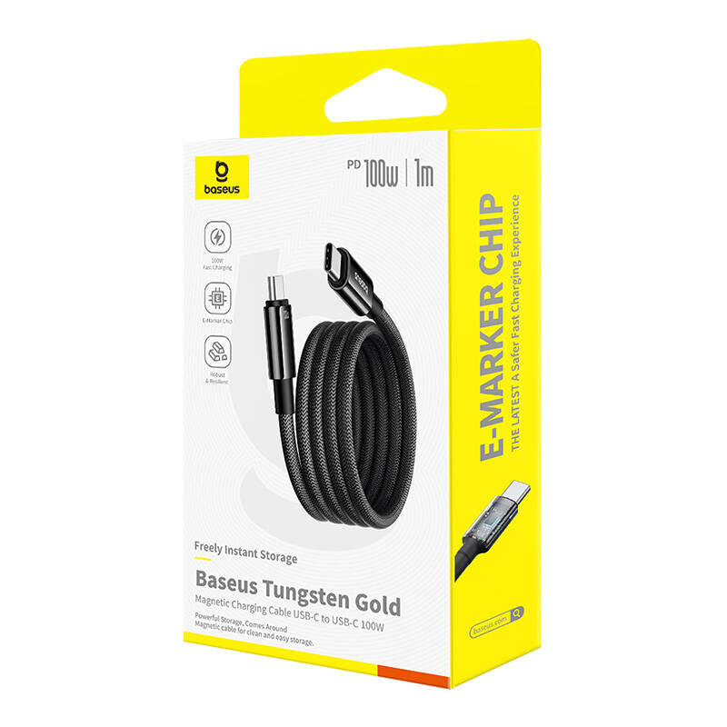 Kabllo karikimi Baseus Tungsten Magnetic USB C në USB C, 100W, 1m, e zezë