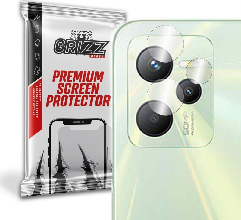 Mbrojtës kamerë GrizzGlass Hybrid Glass për Realme C35, paketim OxyFree, 2 copë, transparent