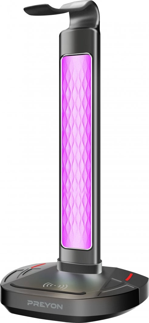 Mbajtëse për kufje Preyon Heron Beak RGB, karikues, USB Hub, e zezë