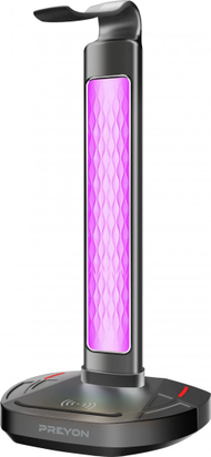 Mbajtëse për kufje Preyon Heron Beak RGB, karikues, USB Hub, e zezë