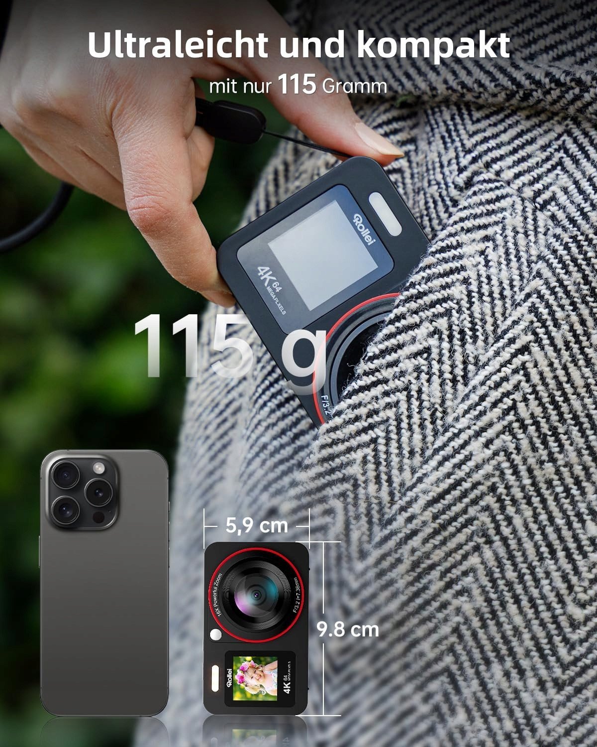 Kamerë dixhitale Rollei Compactline Dual Screen, 64MP, video 4K, e zezë