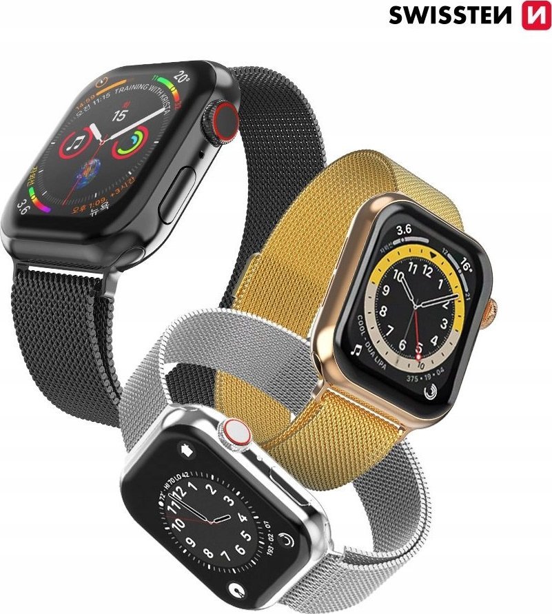 Rrip ore Swissten Mesh për Apple Watch, 38-40mm, metalik, i zi