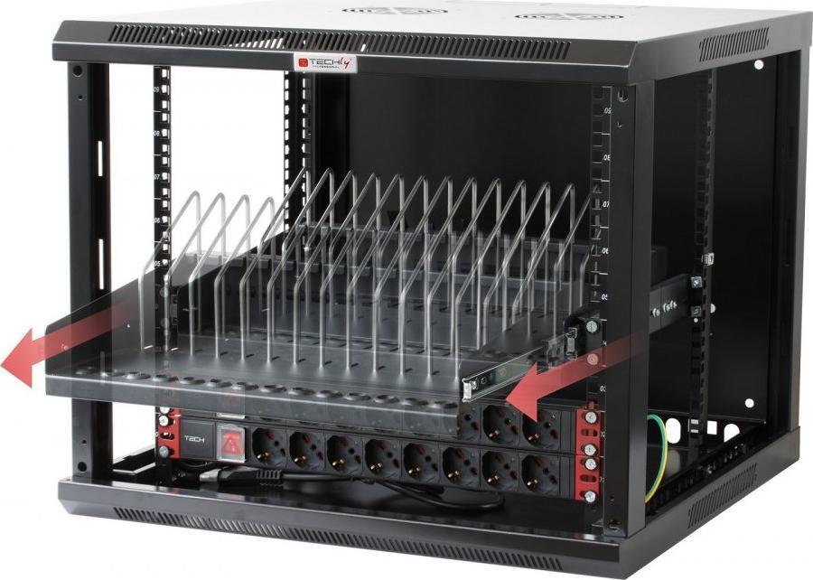 Raft i lëvizshëm për kabinet rack Techly, 14 ndarje, për kabinet 19", i zi