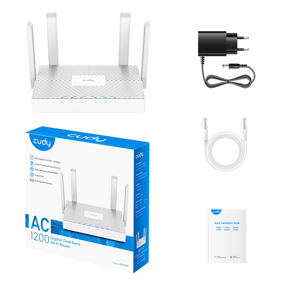 Router wireless Cudy WR1300E, Dual Band 2.4 GHz 5 GHz, Gigabit, i bardhë