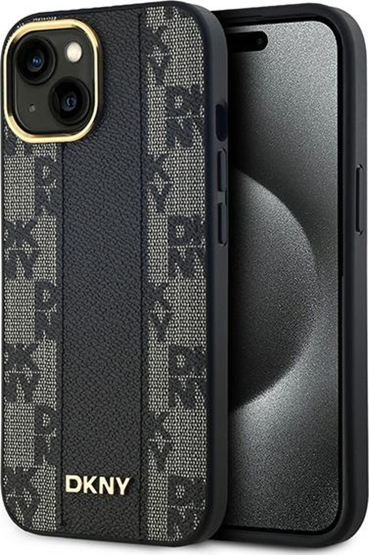 Заштита за телефон Guess за iPhone 13 14 15, 6.1", тврда маска од кожа со MagSafe, црна