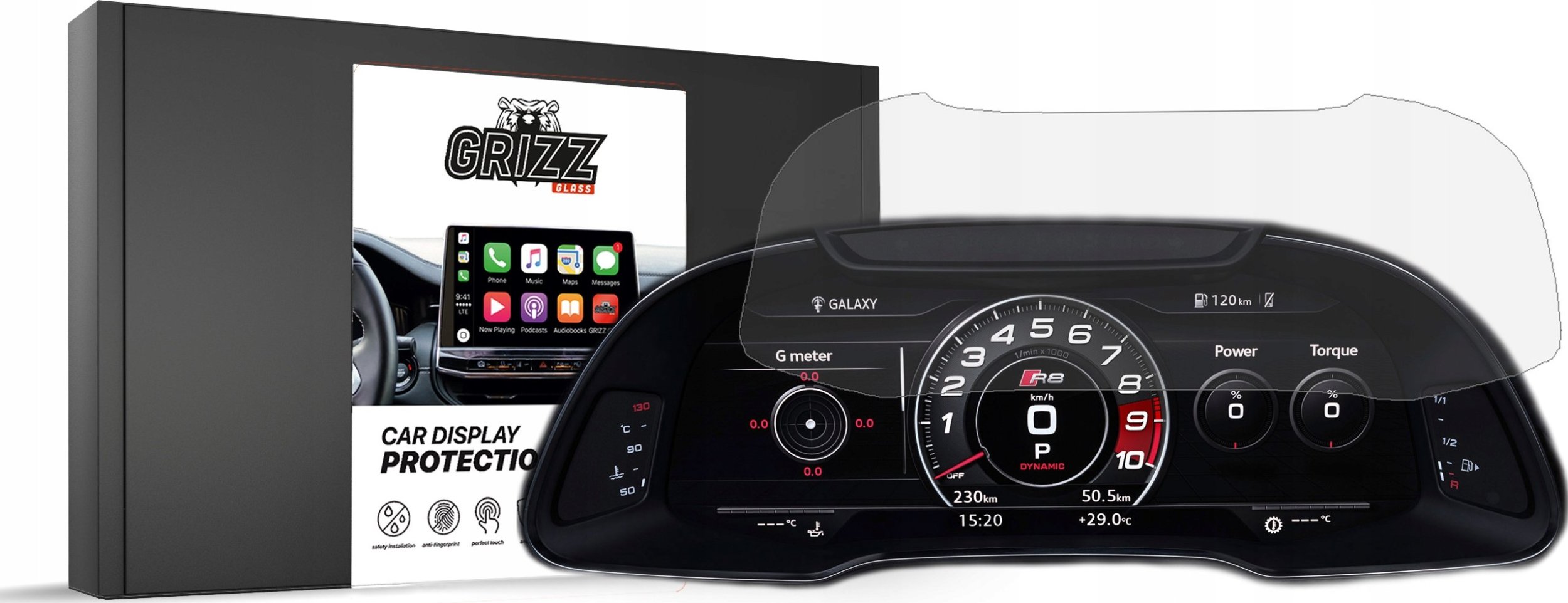 Folie mbrojtëse matte GRIZZ për ekran Audi R8 2 Virtual Cockpit 12.3", 2015-2023, transparente