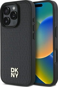 Mbulesë telefoni DKNY Leather Repeat Pattern, MagSafe, për iPhone 16 Pro Max, e zezë