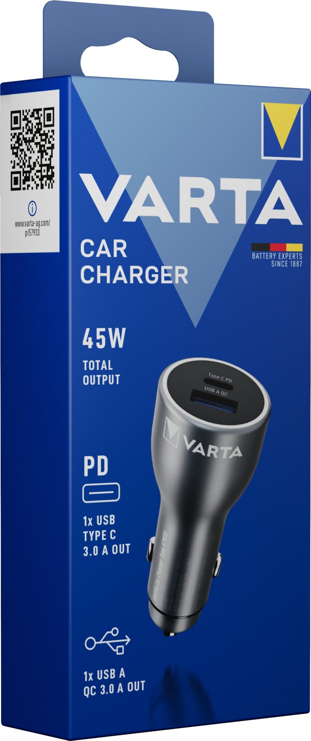 Karikues makine Varta 57933101111, 45W, 2x USB USB C Power Delivery, i zi