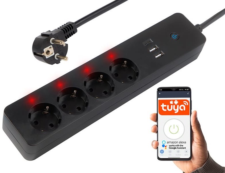 Prizë inteligjente zgjatëse Blow, 4 dalje, 2x USB USB C WiFi Tuya 3m, e bardhë