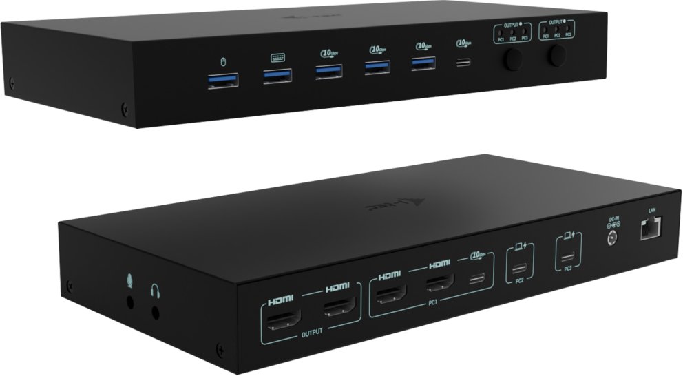 Docking station I-tec USB-C KVM Dock Pro, 3 host, Dual Video 4K, 92W, i zi