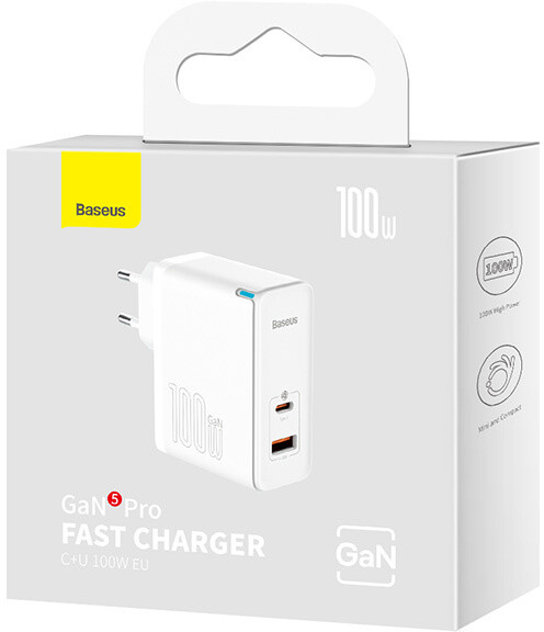 Karikues Baseus GaN5 Pro, USB-C, USB-A, 100W, i bardhë