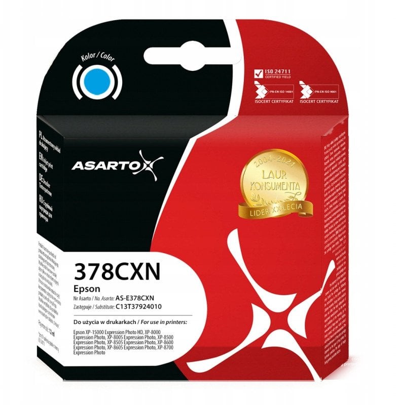 Bojë printeri Asarto për Epson 378XL C13T37924010, 830 faqe, cyan