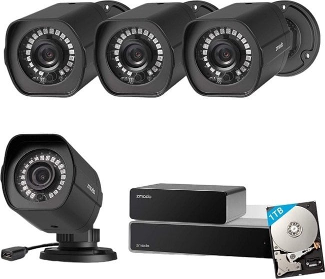 Set sigurie Zosi ZS-2004-B-1TB, 8 kanale NVR, 4 kamera 1080p, 1TB HDD, i bardhë