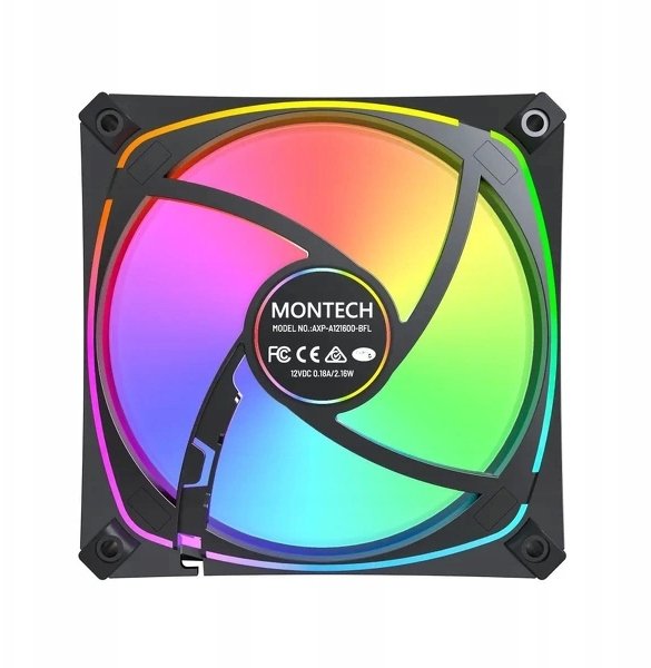 Set ventilatorësh PC Montech AX120 Pro ARGB, 120mm, PWM, 3 copë me fan hub, i zi