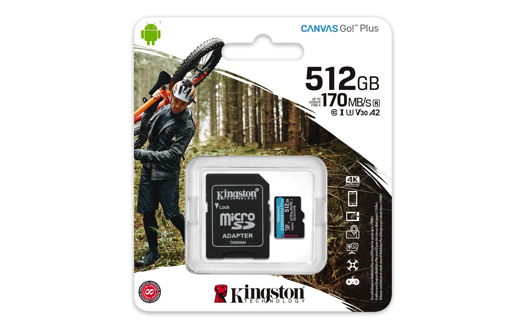 Kartë e memories Kingston Canvas Go Plus, MicroSD, 512 GB, Class 10 + përshtatës SD