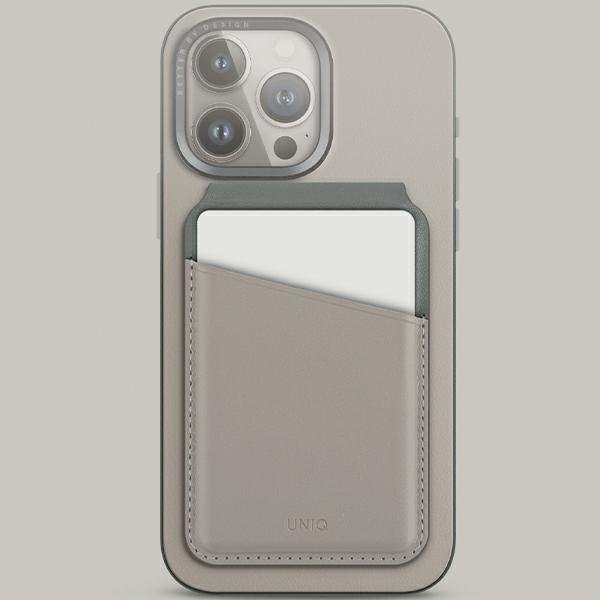 Portofol magnetik UNIQ Lyden DS, RFID, mbajtës telefoni, bezhë jeshile