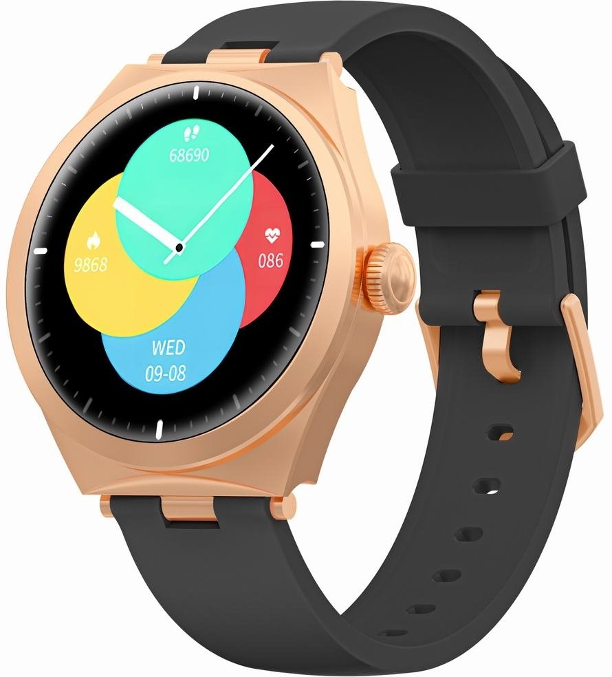 Smartwatch Gravity GT25-3, ekran i zi, kornizë rozë e artë