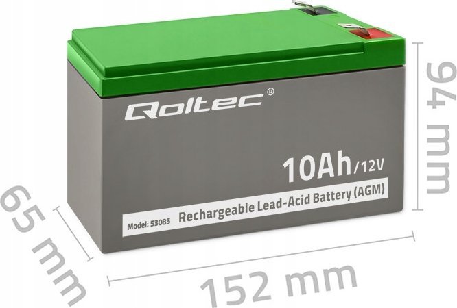 Bateri AGM Qoltec 12V 10Ah, pa mirëmbajtje, e zezë
