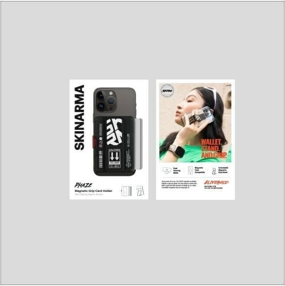 Mbajtës magnetik kartash SKINARMA PHAZE, me grip dhe stand, i zi