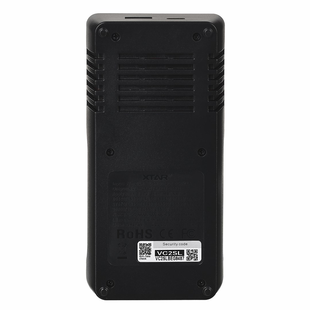 Karikues baterish Xtar VC2SL, 2 slote, USB, i zi