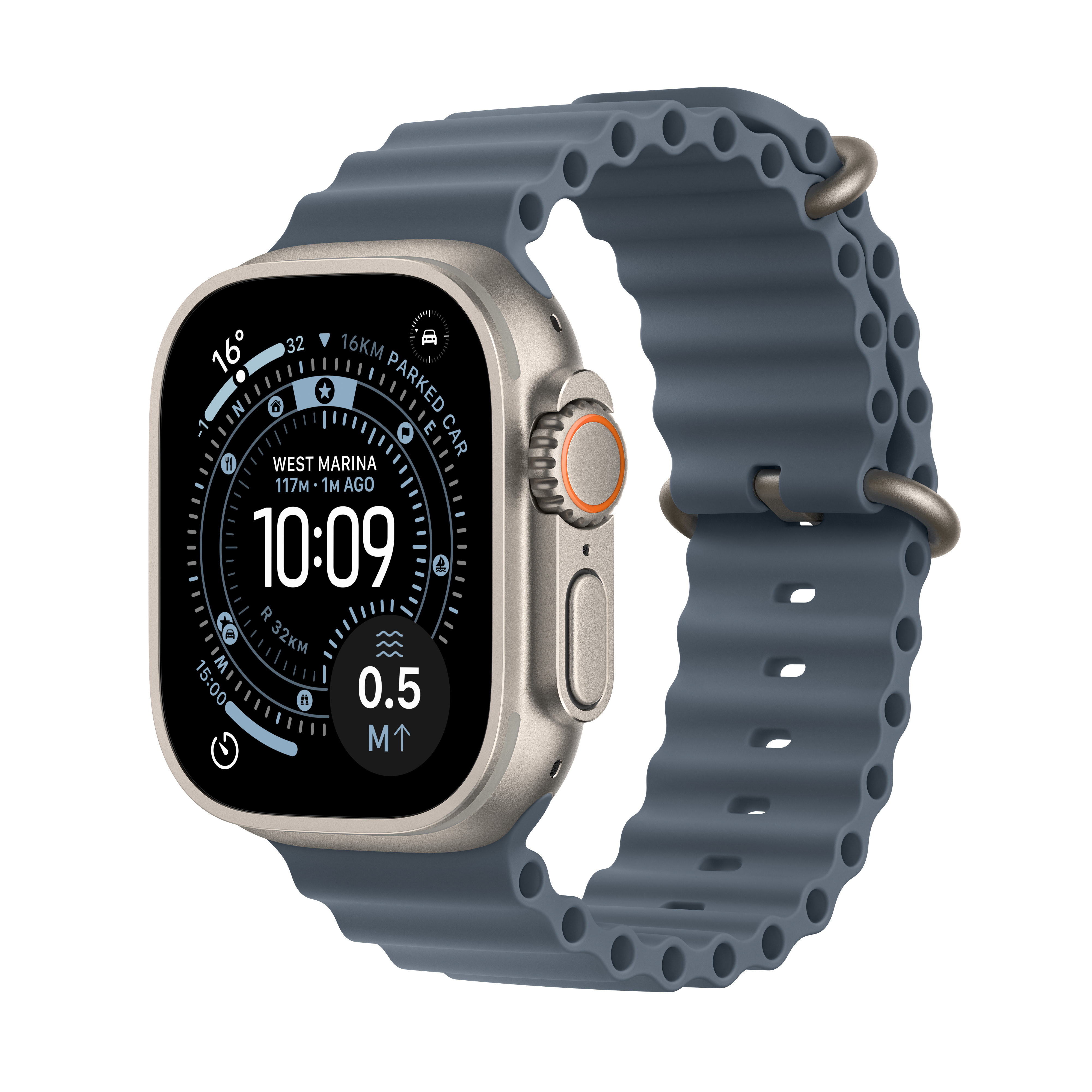 Apple Watch Ultra 3 Cellular 49mm Natural Titanium Case with Anchor Blue Ocean Band