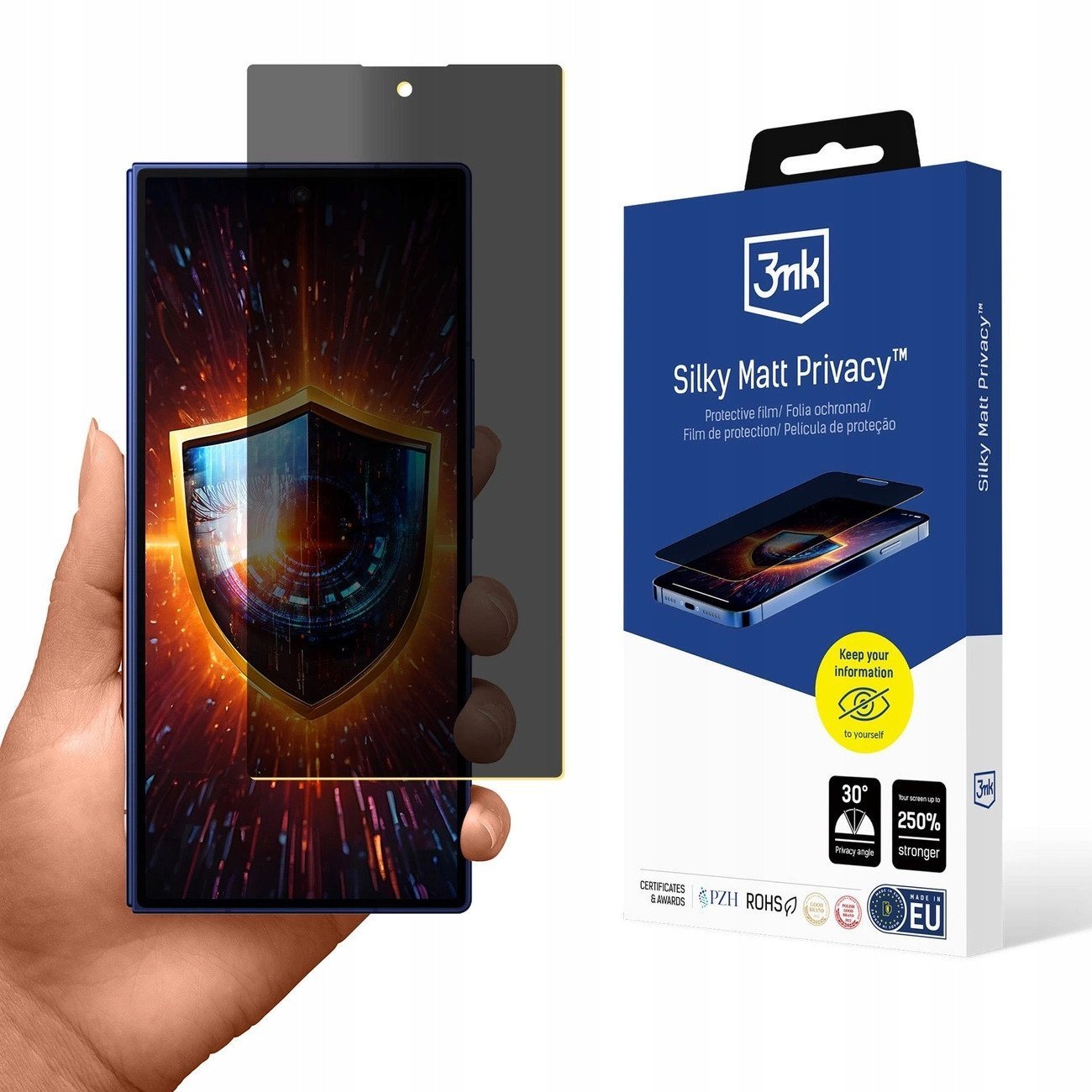 Folie mbrojtëse 3MK Silky Matte Privacy për Samsung Galaxy Z Fold 7, 1 copë, e zezë
