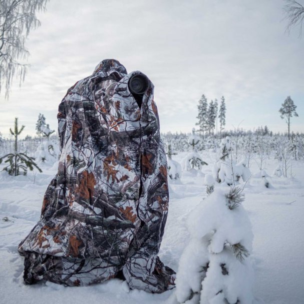 Mbulesë kamuflazhi për gjueti Buteo Photo Gear Bag Hide, rezistente ndaj ujit, model Snow, e bardhë