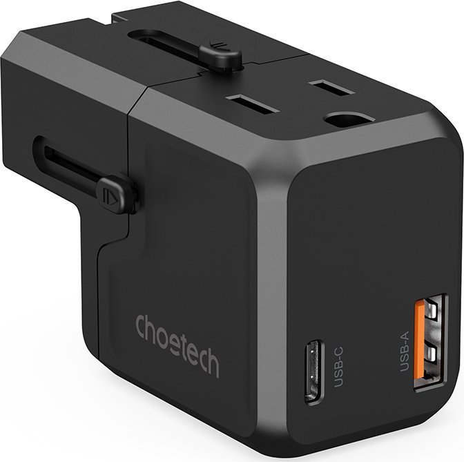 Karikues udhëtimi Choetech PD6043, 20W GaN, USB C dhe USB A, i zi